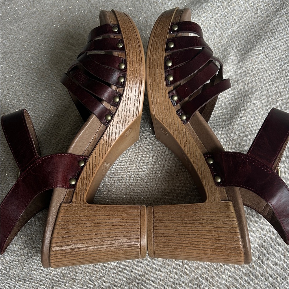 Dansko Dawson Sandals Strappy Leather Platforms Block Heels Woodgrain Size 40 - Picture 2 of 10